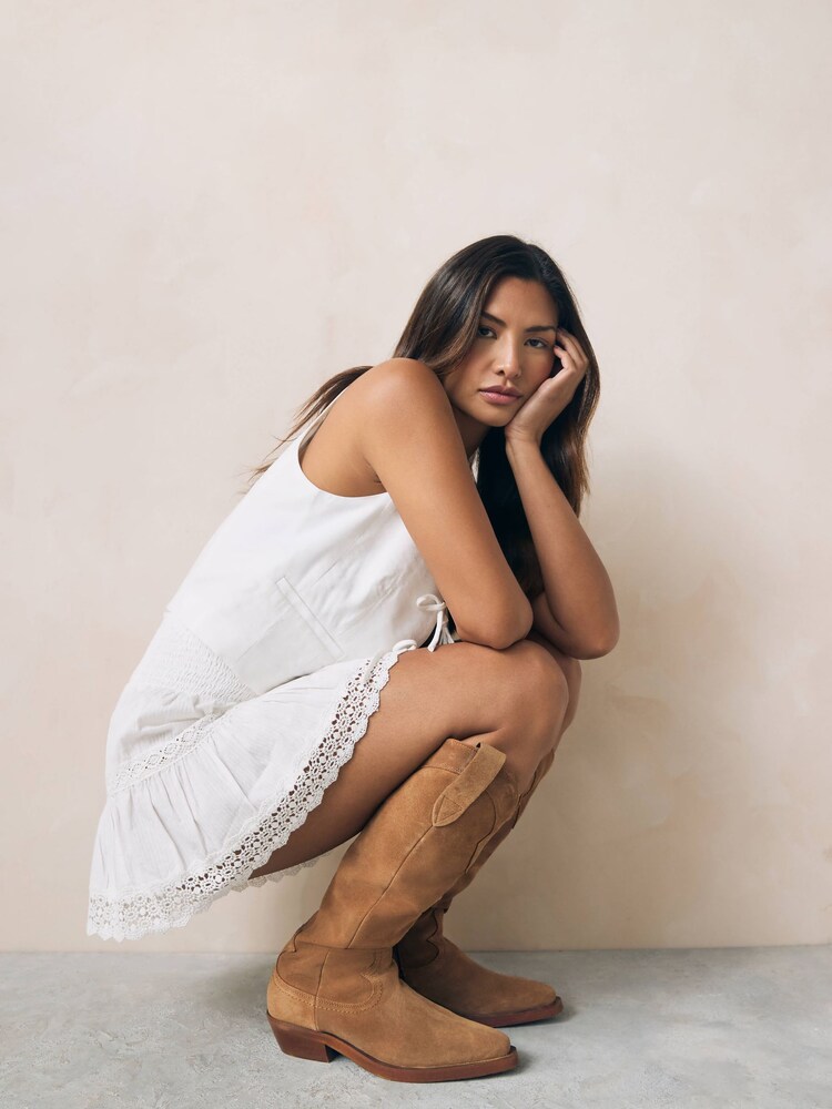 Tan Brown - Forever Comfort® Leather Western/Cowboy Knee High Boots