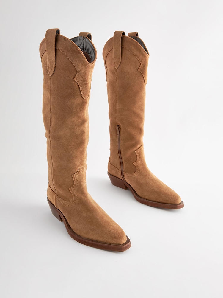 Tan Brown Suede Forever Comfort® Cowboy Boho Knee High Boots - Image 4 of 8