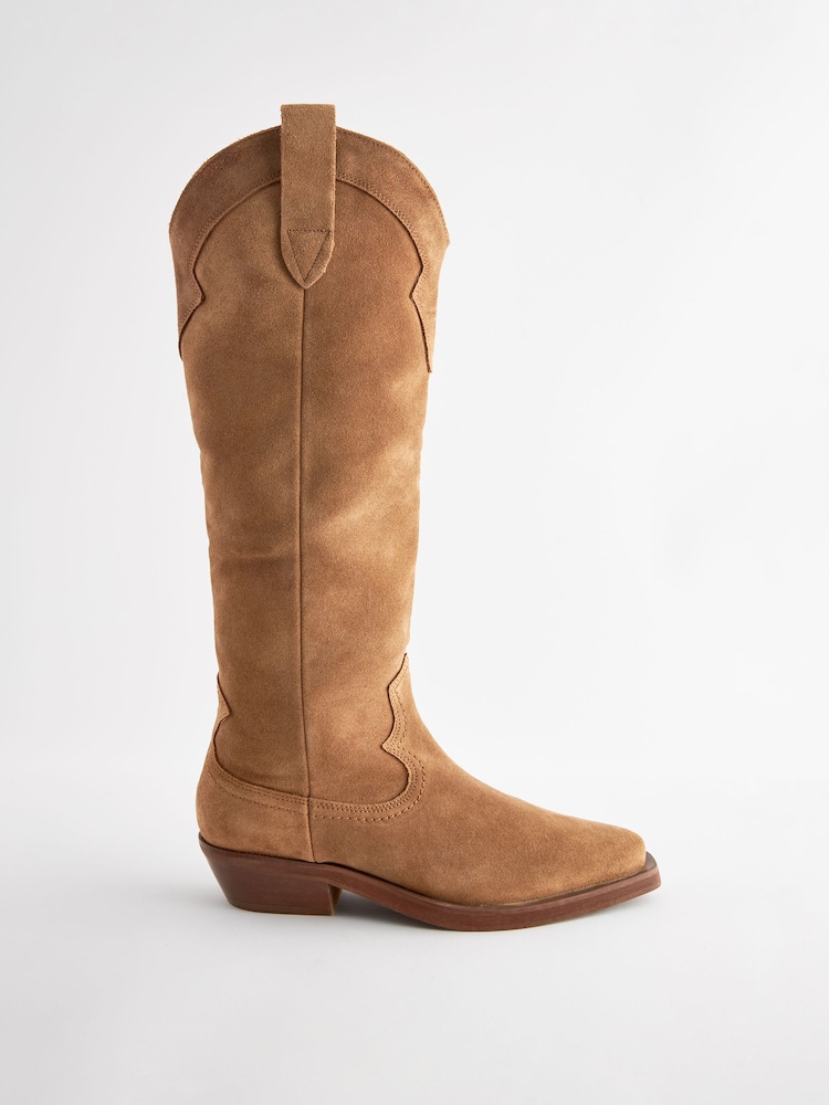Tan Brown Suede Forever Comfort® Cowboy Boho Knee High Boots - Image 5 of 8