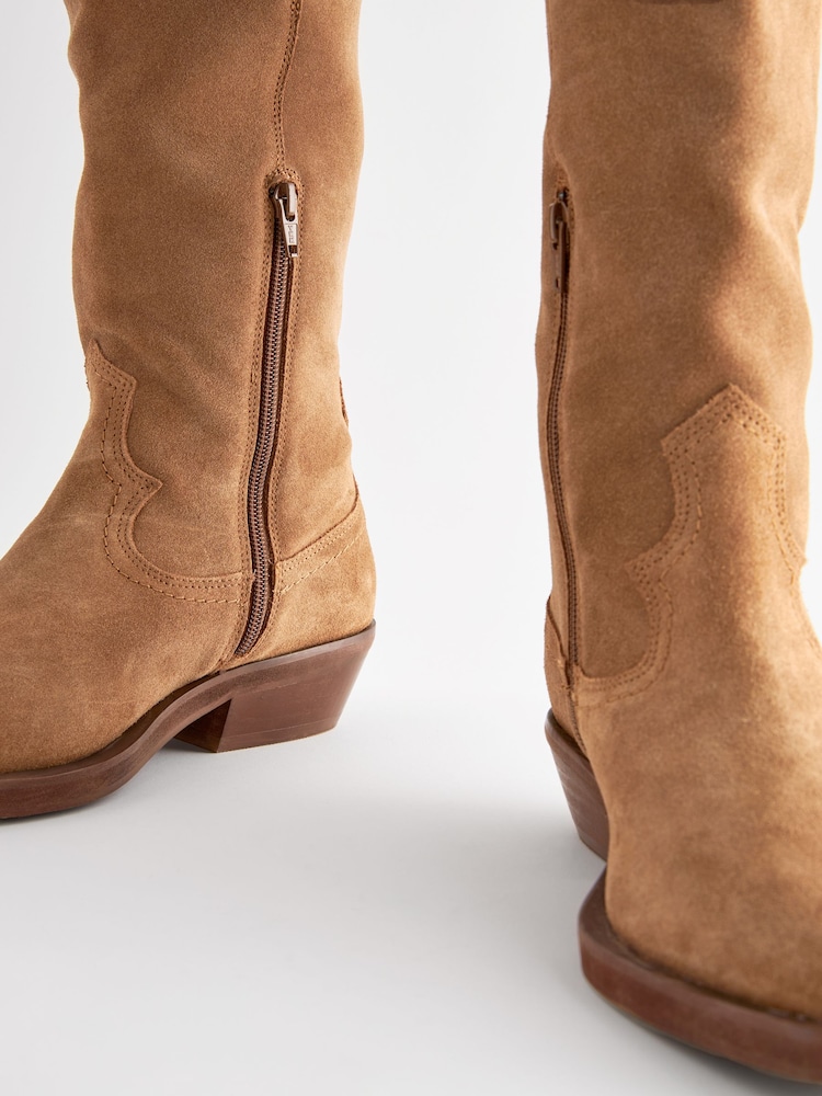 Tan Brown Suede Forever Comfort® Cowboy Boho Knee High Boots - Image 6 of 8