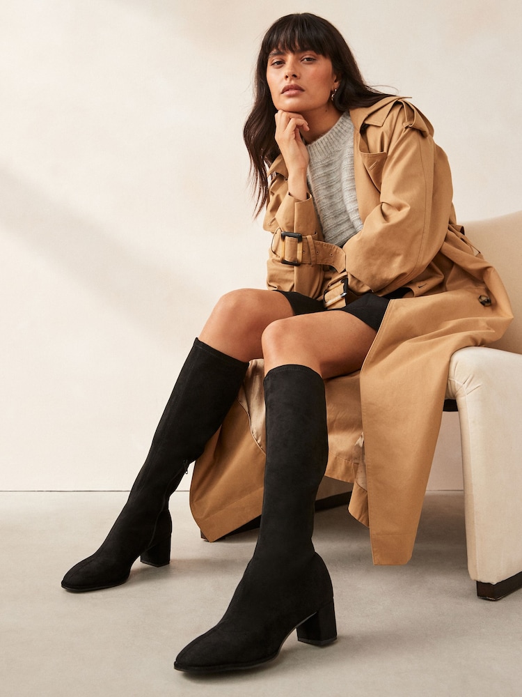 Negru - Forever Comfort ® Șosete Block Knee High Cizme - Image 1 of 7