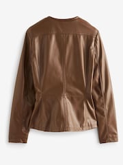 Urban Code Light Brown Saint Smith Collarless Zip Detail Faux Leather Jacket - Image 7 of 7