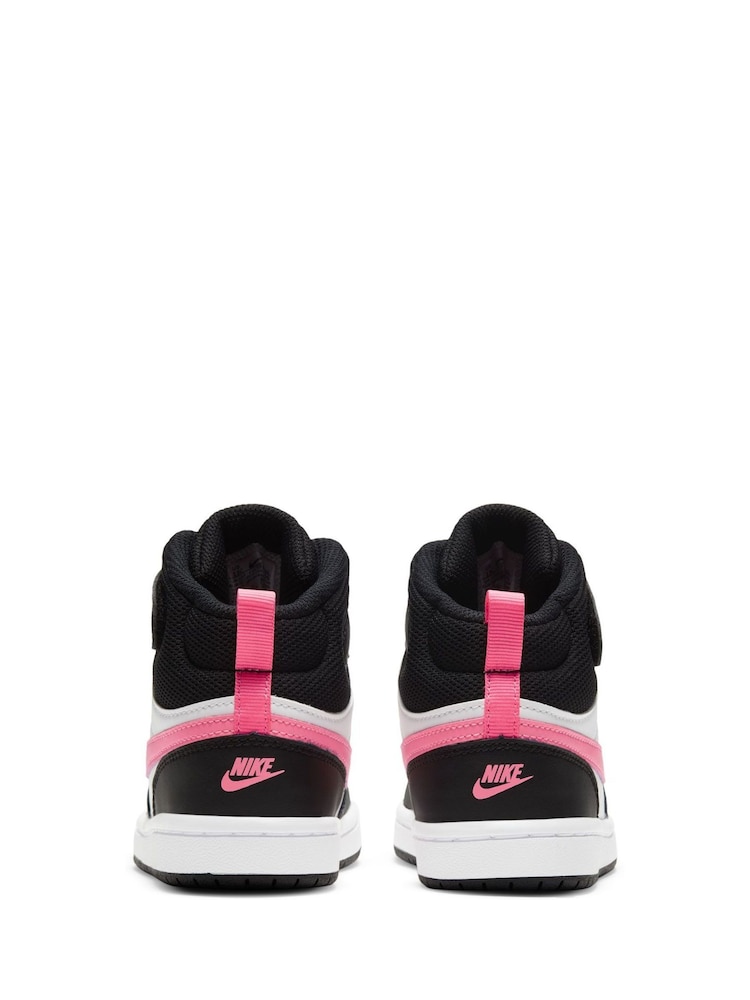 Nike White/Black/Pink Junior Court Borough Mid Trainers - Image 3 of 8