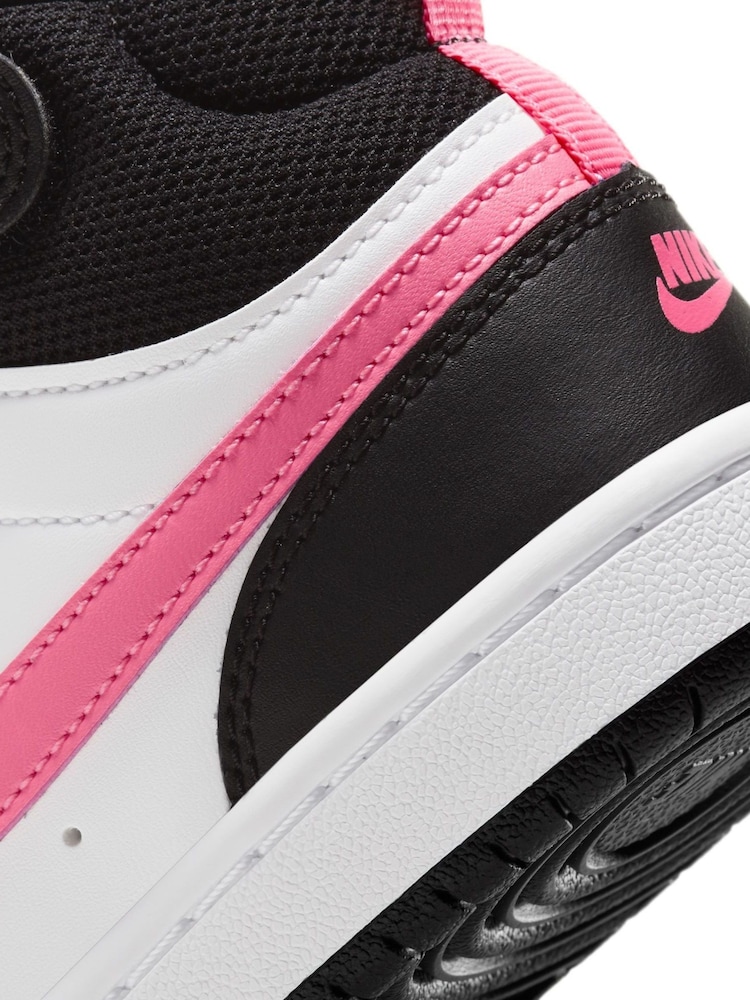Nike White/Black/Pink Junior Court Borough Mid Trainers - Image 6 of 8