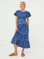 FatFace Blue Angie Patchwork Midi Dress - Image 1 of 6