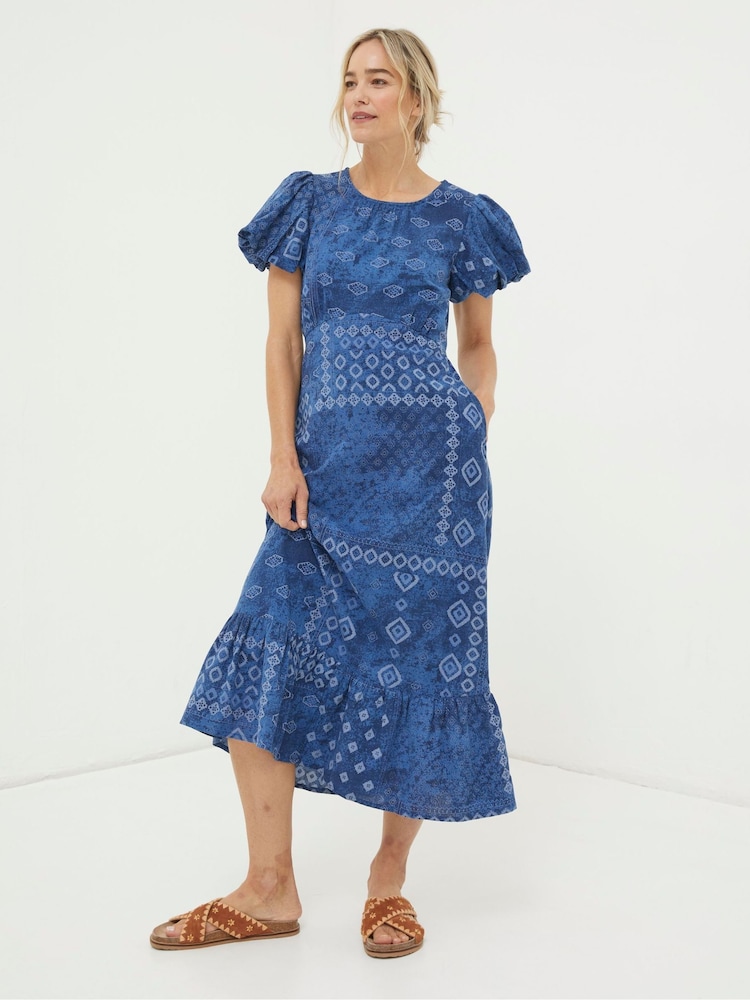 FatFace Blue Angie Patchwork Midi Dress - Image 1 of 6