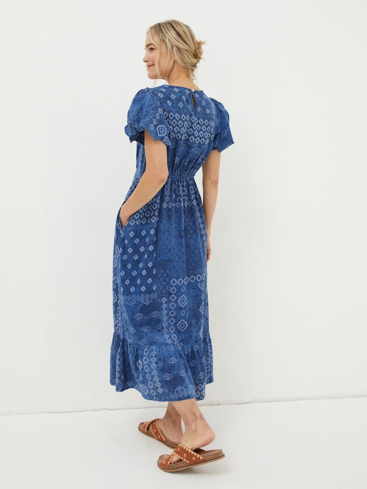 FatFace Blue Angie Patchwork Midi Dress - Image 2 of 6