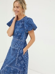 FatFace Blue Angie Patchwork Midi Dress - Image 5 of 6