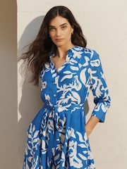 Blue Belted Mini Shirt Dress - Image 1 of 6
