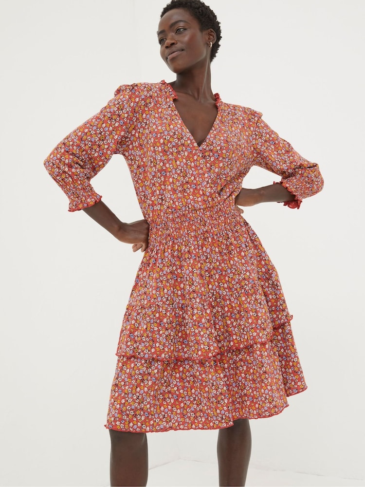 FatFace Red Gradient Floral Jersey Dress - Image 1 of 5