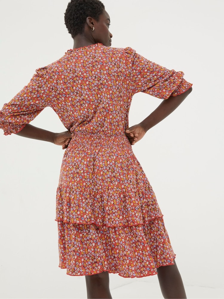 FatFace Red Gradient Floral Jersey Dress - Image 2 of 5