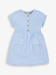 JoJo Maman Bébé Blue Spot Button Jersey Dress - Image 1 of 2