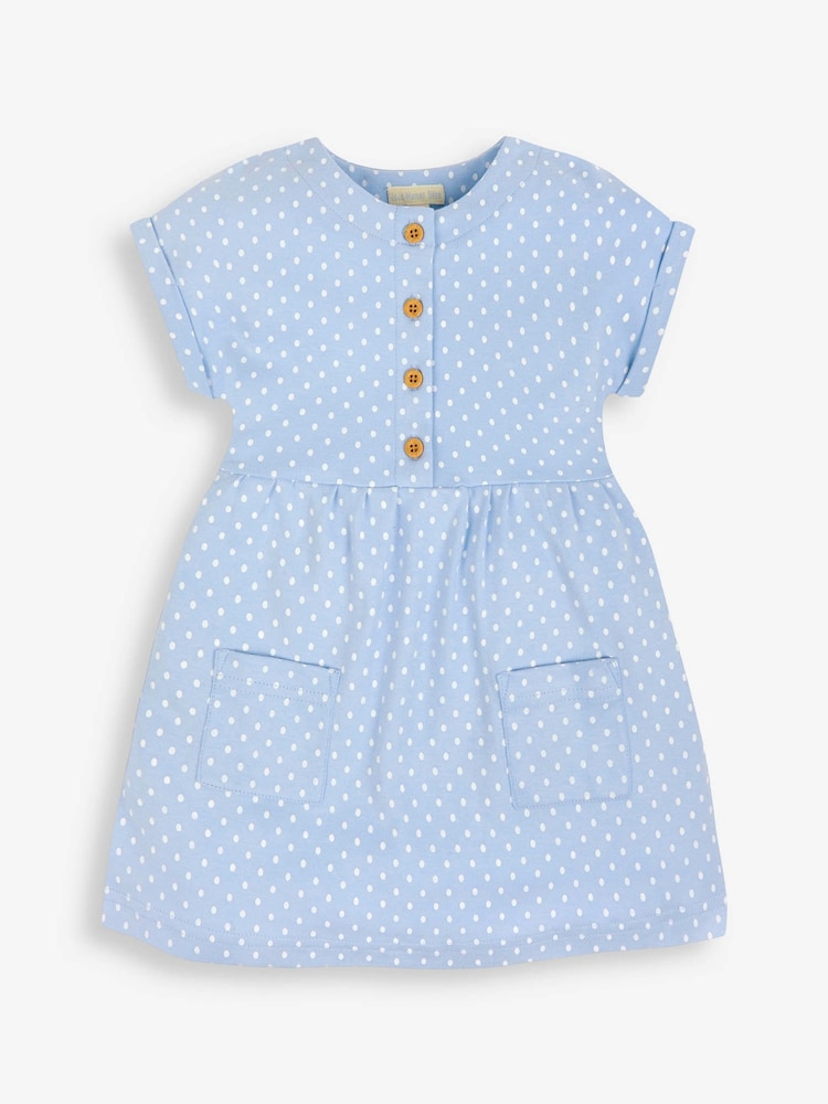 JoJo Maman Bébé Blue Spot Button Jersey Dress - Image 1 of 2