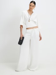 River Island White Kimono Sleeve Cotton Blend T-Shirt - Image 1 of 4