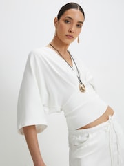 River Island White Kimono Sleeve Cotton Blend T-Shirt - Image 3 of 4