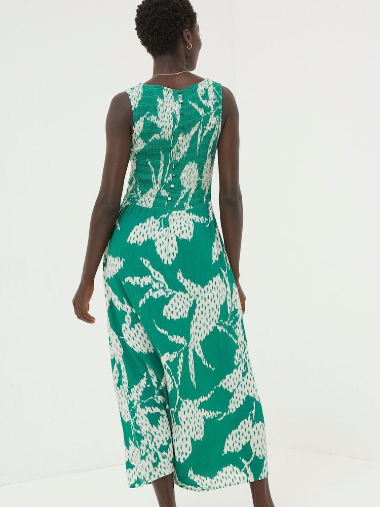 FatFace Green Textured Leaves Midi Dress - Image 2 of 5