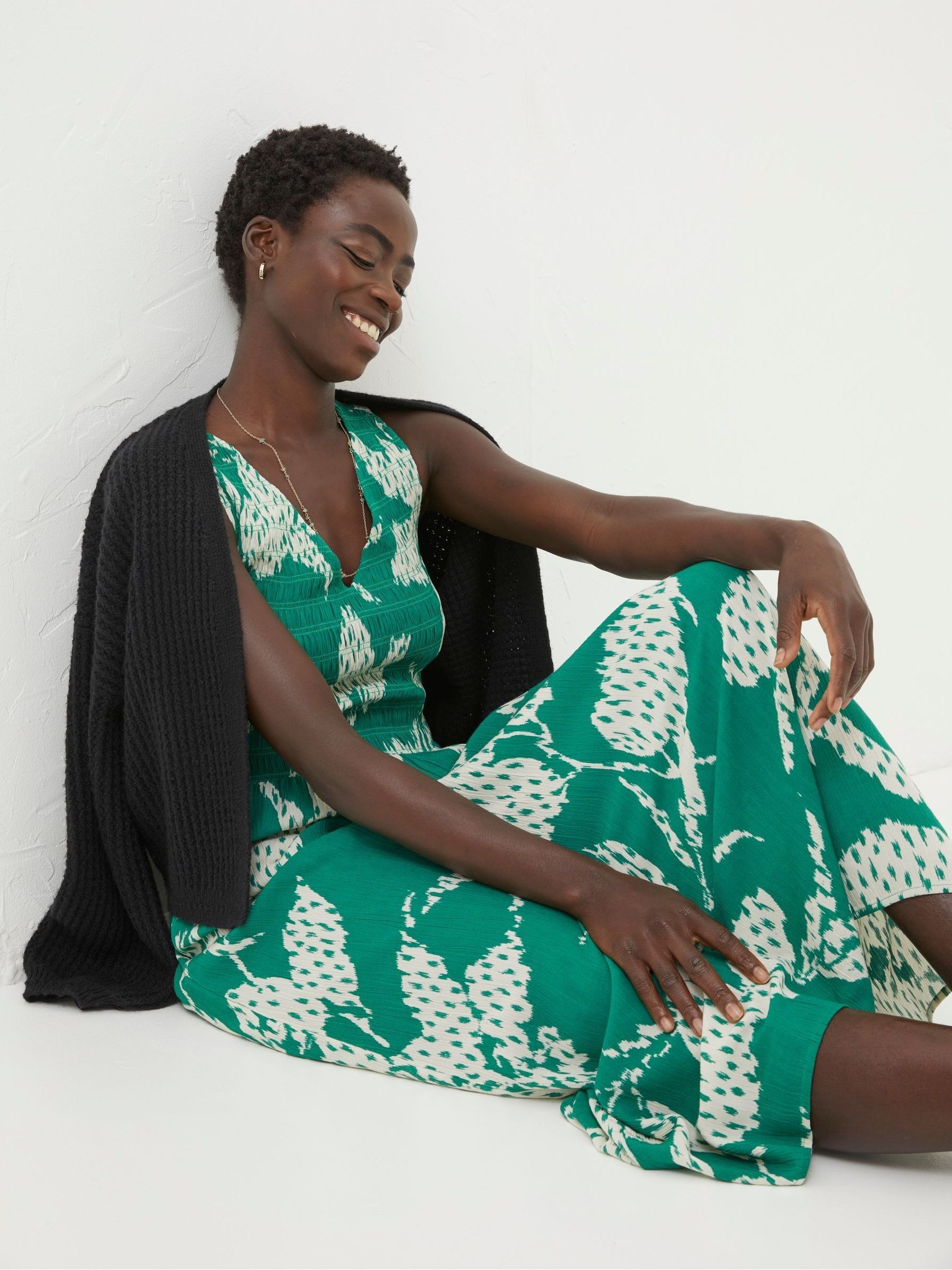 Buy FatFace Green Textured Leaves Midi Dress from the Next UK
