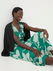 FatFace Green Textured Leaves Midi Dress - Image 3 of 5