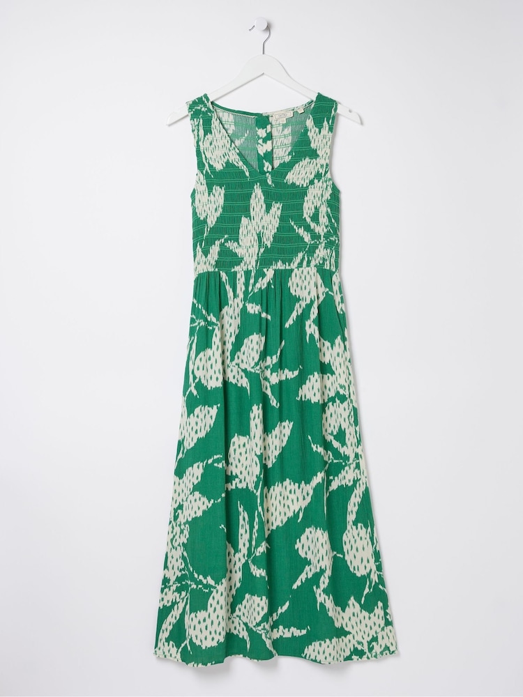 FatFace Green Textured Leaves Midi Dress - Image 5 of 5