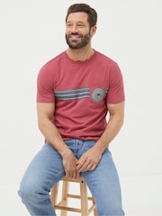 FatFace Pink Chest Stripe Badge T-Shirt - Image 1 of 5