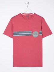 FatFace Pink Chest Stripe Badge T-Shirt - Image 5 of 5