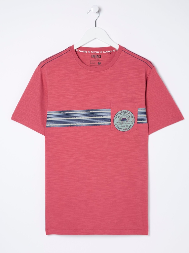 FatFace Pink Chest Stripe Badge T-Shirt - Image 5 of 5