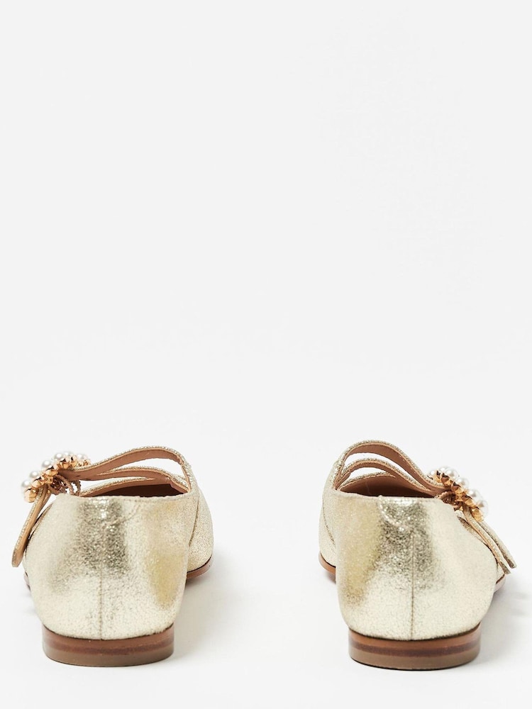 Oliver Bonas Gold Pearl Buckle Mary Jane Shoes - Image 2 of 5