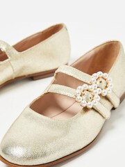 Oliver Bonas Gold Pearl Buckle Mary Jane Shoes - Image 4 of 5