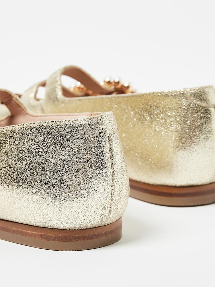 Oliver Bonas Gold Pearl Buckle Mary Jane Shoes - Image 5 of 5
