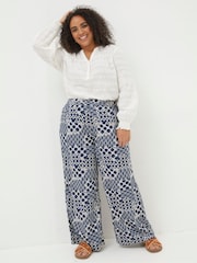 FatFace Blue Isla Patchwork Geo Wide Leg Trousers - Image 1 of 5