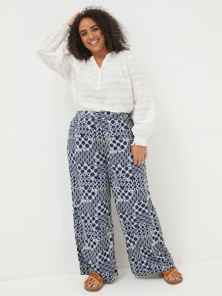 FatFace Blue Isla Patchwork Geo Wide Leg Trousers - Image 1 of 5