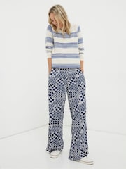 FatFace Blue Isla Patchwork Geo Wide Leg Trousers - Image 2 of 5