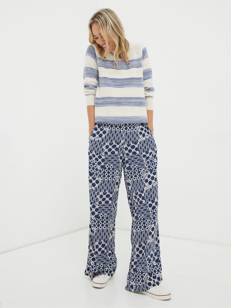 FatFace Blue Isla Patchwork Geo Wide Leg Trousers - Image 2 of 5