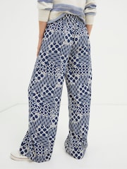 FatFace Blue Isla Patchwork Geo Wide Leg Trousers - Image 3 of 5