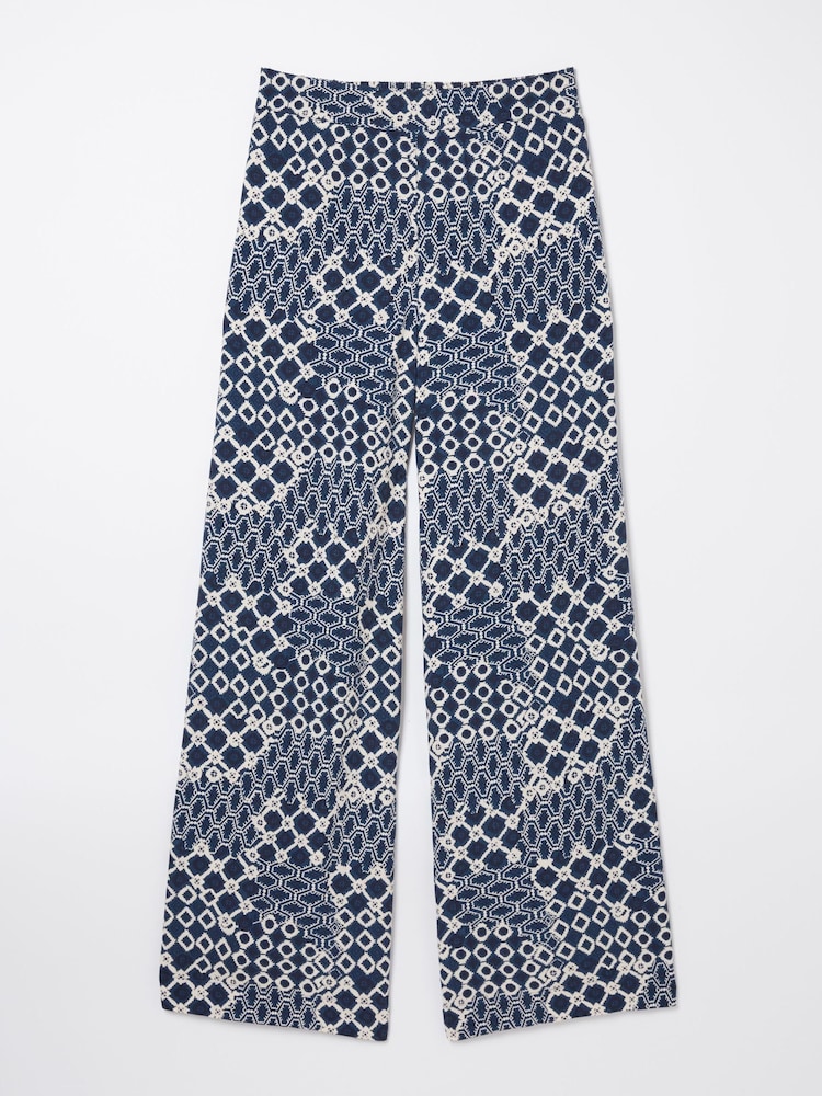 FatFace Blue Isla Patchwork Geo Wide Leg Trousers - Image 5 of 5
