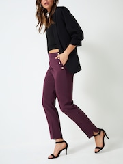 Berry Red Tailored Button Detail Taper Trousers - Image 1 of 6
