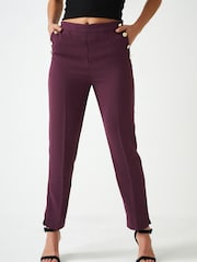 Berry Red Tailored Button Detail Taper Trousers - Image 2 of 6