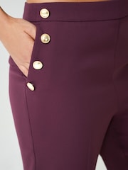 Berry Red Tailored Button Detail Taper Trousers - Image 4 of 6