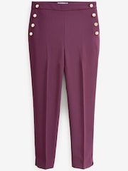 Berry Red Tailored Button Detail Taper Trousers - Image 5 of 6