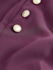 Berry Red Tailored Button Detail Taper Trousers - Image 6 of 6