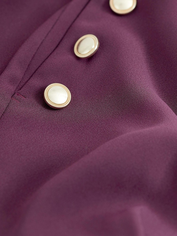 Berry Red Tailored Button Detail Taper Trousers - Image 6 of 6