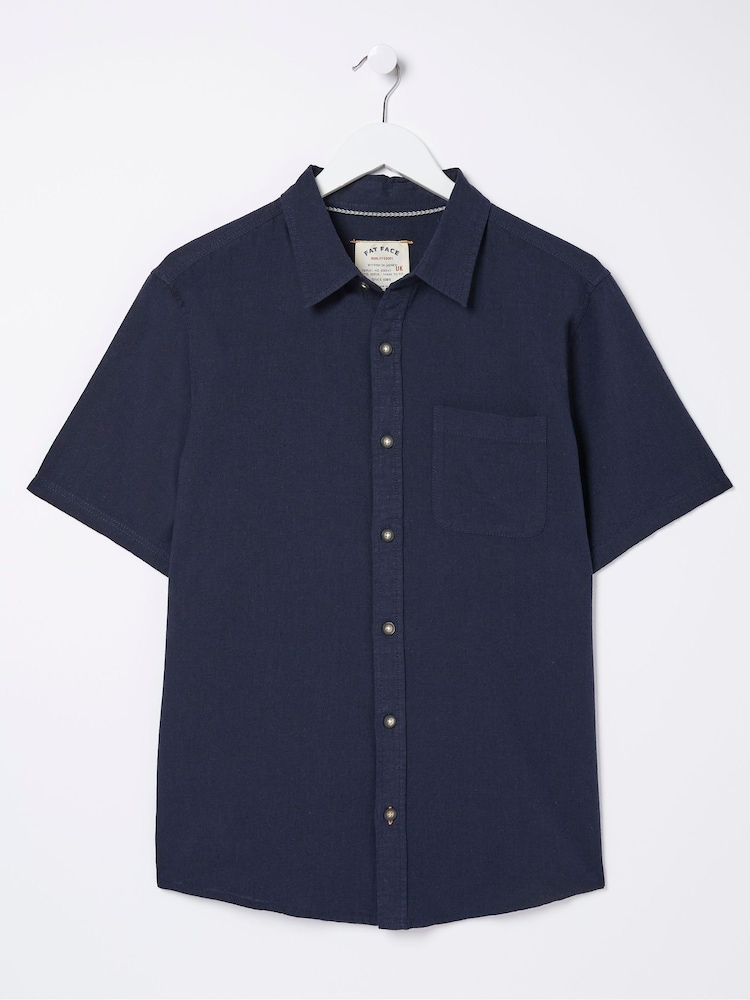 FatFace Bugle Navy Blue Linen Cotton Shirt - Image 7 of 7