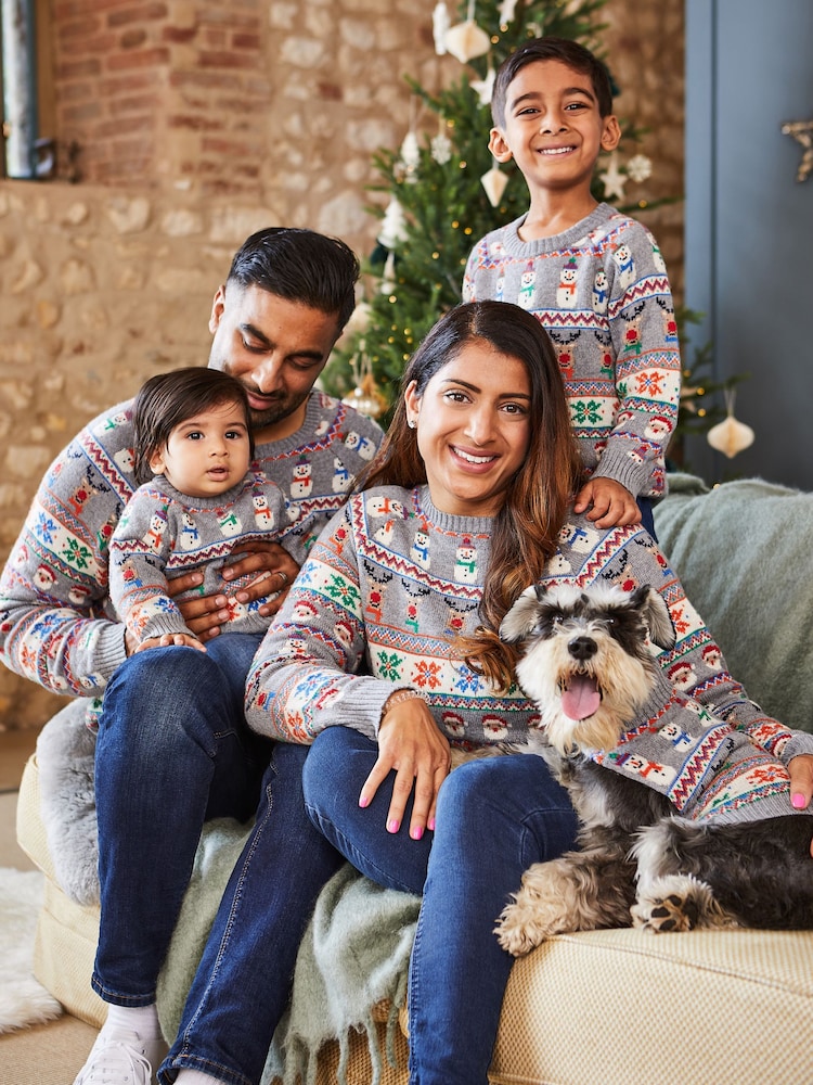 JoJo Maman Bébé Grey Christmas Fair Isle Pets Jumper - Image 1 of 2