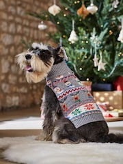 JoJo Maman Bébé Grey Christmas Fair Isle Pets Jumper - Image 2 of 2