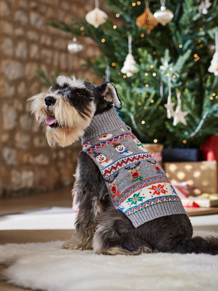 JoJo Maman Bébé Grey Christmas Fair Isle Pets Jumper - Image 2 of 2