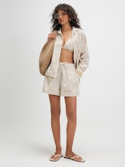 River Island Natural Molly Smith Embellished Stripe Drawstring Shorts - Image 1 of 4