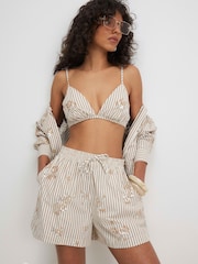 River Island Natural Molly Smith Embellished Stripe Drawstring Shorts - Image 2 of 4