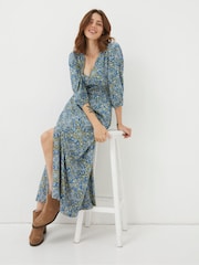 FatFace Blue Rene Aztec Texture Midi Dress - Image 1 of 7