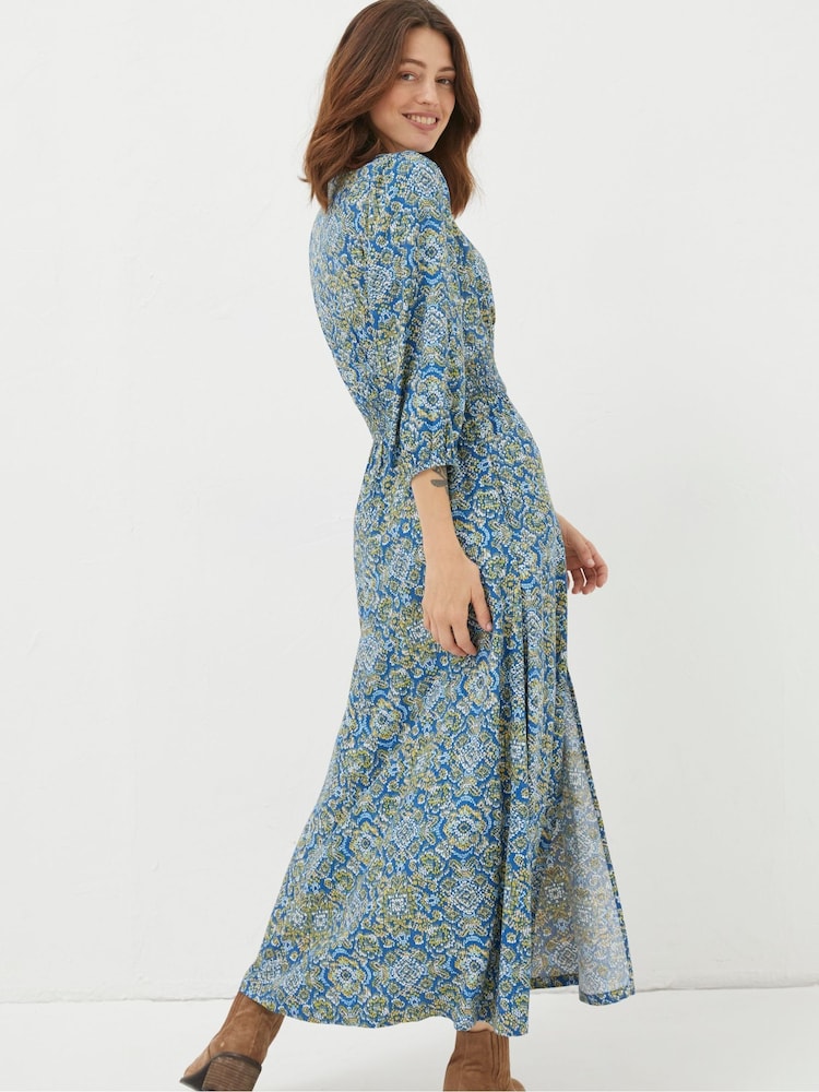 FatFace Blue Rene Aztec Texture Midi Dress - Image 2 of 7