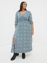 FatFace Blue Rene Aztec Texture Midi Dress - Image 4 of 7